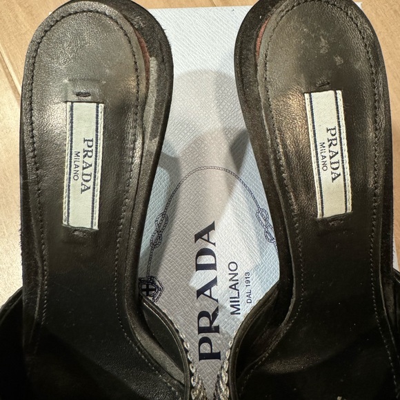 Prada - Satin Crystal Logo 65 mm Slide Sandal- Color: Black- Size: 37.5 - Picture 10 of 11